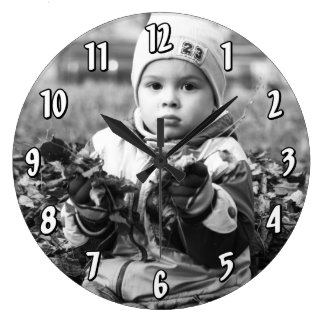 Add Vertical Photo - number template Round Wallclock