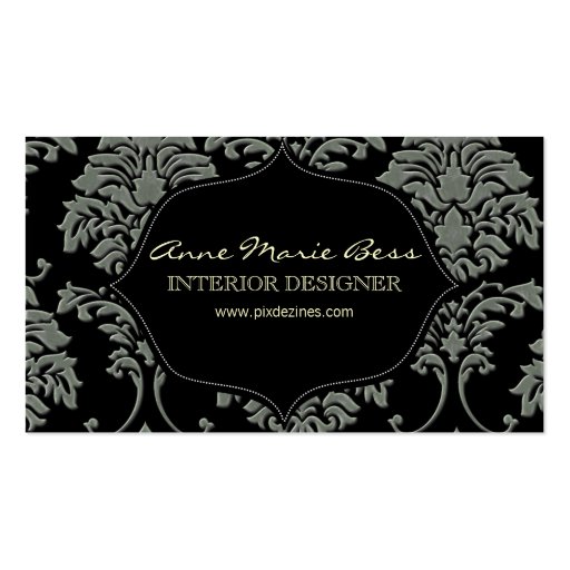 Add your background color, faux silver damask business card templates (front side)