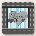 Add Your Family Name Hearts and Stripes Coasters