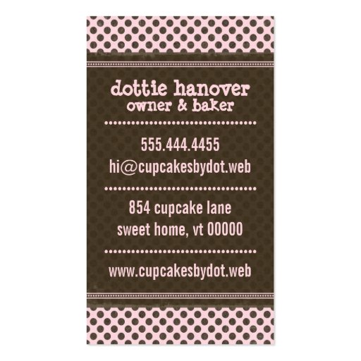 Add Your Logo Pink & Brown Polka Dots Business Car Business Card Templates (back side)