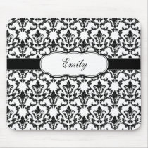 Add Your Name Black Damask Mousepad mousepads