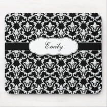 Add Your Name Black on White Damask Mousepad mousepads