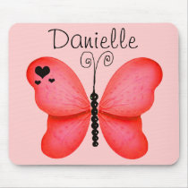 Add Your Name Blush Red Butterfly Mouse Pad