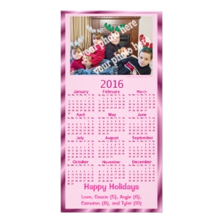 Add Your Own Photo Text 2016 Calendar Card Pink