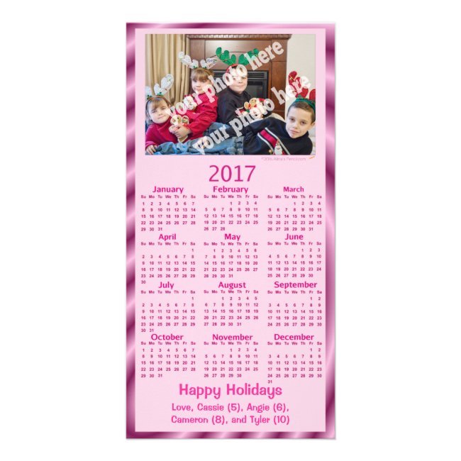 Add Your Own Photo Text 2017 Calendar Card Pink