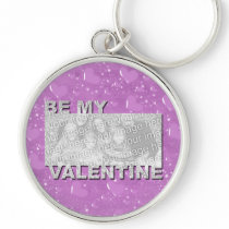 ADD Your Photo Be My Valentine Frame - Purple Hear Key Chains