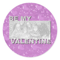 ADD Your Photo Be My Valentine Frame - Purple Hear Round Sticker