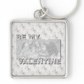 ADD Your Photo Be My Valentine Frame - White Roses keychain