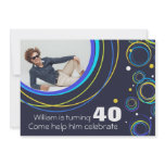 Add your photo funky 40th birthday invite navy