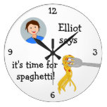 Add Your Photo: 'Time for Spaghetti' Round Wall Clocks