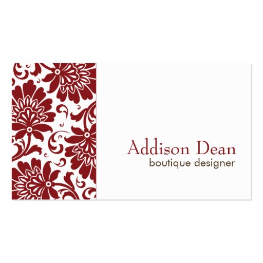 Addison Red Damask Chic Business Card (front side)