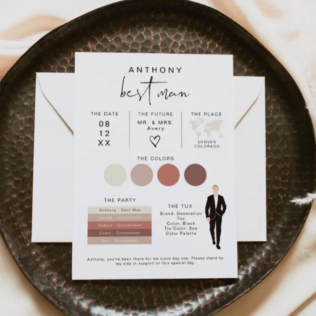 ADELLA Edgy Modern EDITABLE Best Man Info Card Zazzle