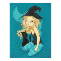 Adellia - Goth fairy witch black cat postcard postcards