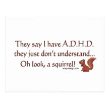 ADHD Squirrel Humor Postcards