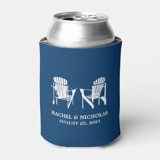 Adirondack Beach Chairs Dark Blue | Wedding Can Cooler | Zazzle