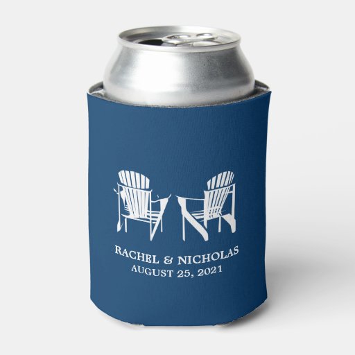 Adirondack Beach Chairs Dark Blue  Wedding Can Cooler  Zazzle