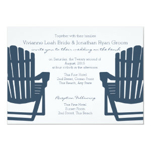 Adirondack Navy Blue Beach Chairs Wedding 5x7 Paper Invitation Card