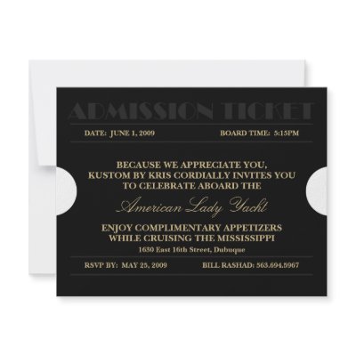 Admission Ticket 4.25x5.5 Invitations by KrispysKingdom