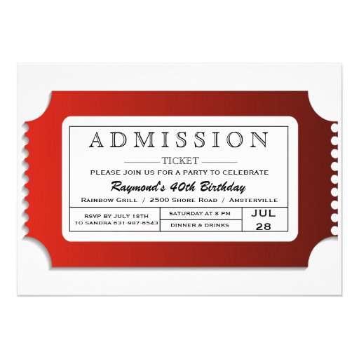 Admission Ticket to Party Invitations (front side)