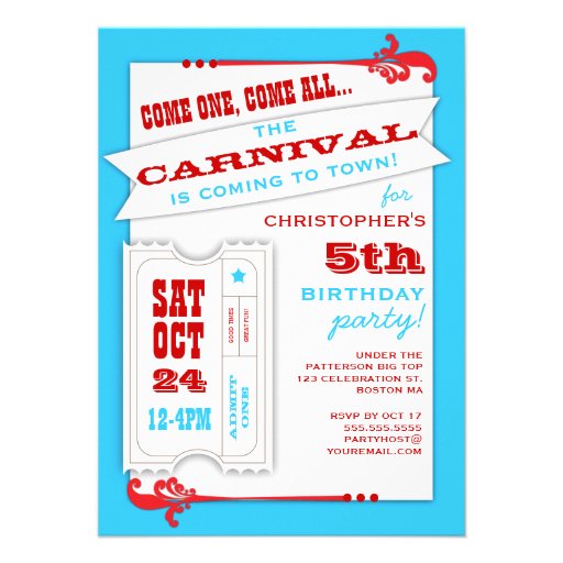 Admit One Carnival Birthday Party Invitation