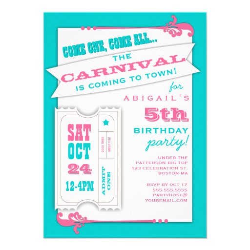 Admit One Carnival Girl Birthday Party Invitation