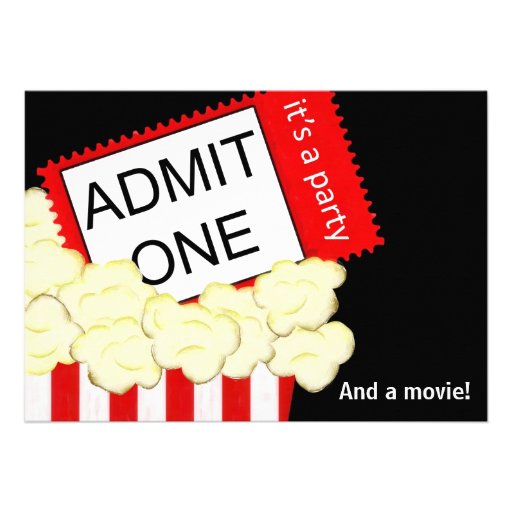 Admit One Movie and Birthday Party Invitation 5" X 7" Invitation Card ...