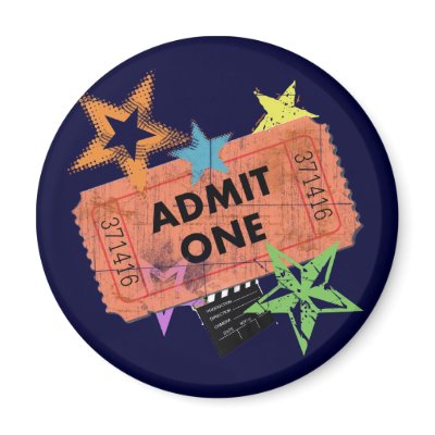ADMIT ONE MOVIE TICKET REFRIGERATOR MAGNET by dgpaulart