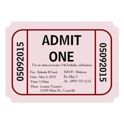 Carnival <strong>Admit One Ticket Template</strong> Diy Printable ... Admit one ticket invitation template