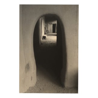 Adobe Passageway: Black & White photo Wood Canvas