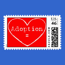 adoption = white on red stamps