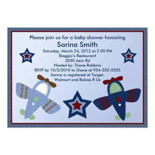 Adorable Airplanes/Aviator Baby Shower Invitations