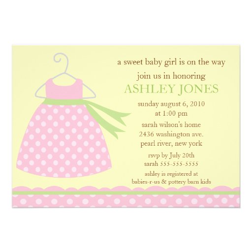 Adorable Baby Dress Baby Shower Personalized Announcements (front side)
