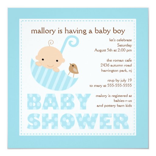 Adorable Baby Umbrella Boy Baby Shower Invitation Zazzle