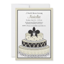 Adorable Black and Ecru Wedding Cake Invitation invitations