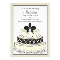 Adorable Black and Ecru Wedding Cake Invitation invitations