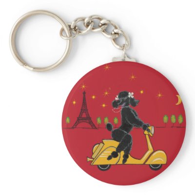 Adorable Black Poodle on a  in Paris Keychain by greerdesign