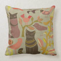 Adorable Cats And Birds Pillow pillows