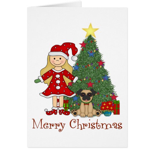 adorable christmas holiday elf and pug card