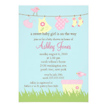 Adorable Clothesline Baby Shower Custom Invitations