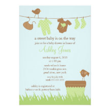 Adorable Clothesline Gender Neutral Baby Shower Invites