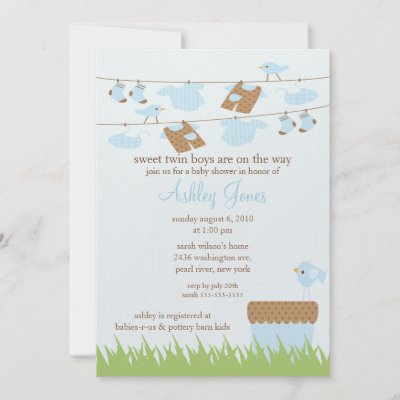 Twin Baby Clothes on Adorable Clothesline Twins Baby Boy Shower Invite From Zazzle Com