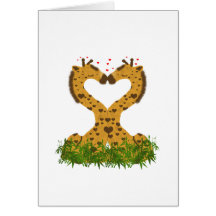 Adorable Cute Love Giraffes Heart Shaped Kissing Cards