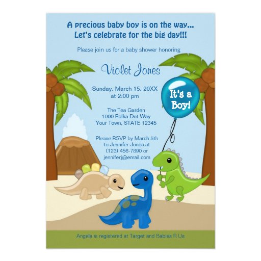 Adorable Dinosaur Baby Shower Invitations Boy (front side)