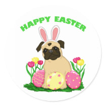 Adorable Easter Bunny Pug Stickers by designsbydandy Adorable Easter Bunny Pug Stickers