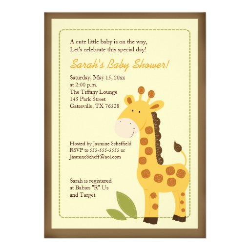 Adorable Giraffe Jungle 5x7 Baby Shower Invitation