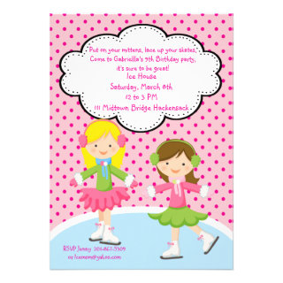 Adorable Girls Ice Skating Birthday Invitation