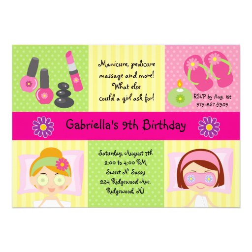 Adorable Girl's Spa Party Birthday Invitation