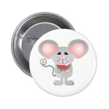 adorable gray mouse holding watermelon pinback buttons