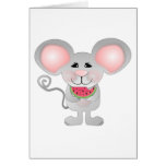 adorable gray mouse holding watermelon greeting cards
