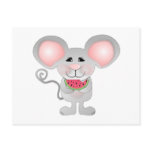 adorable gray mouse holding watermelon postcard